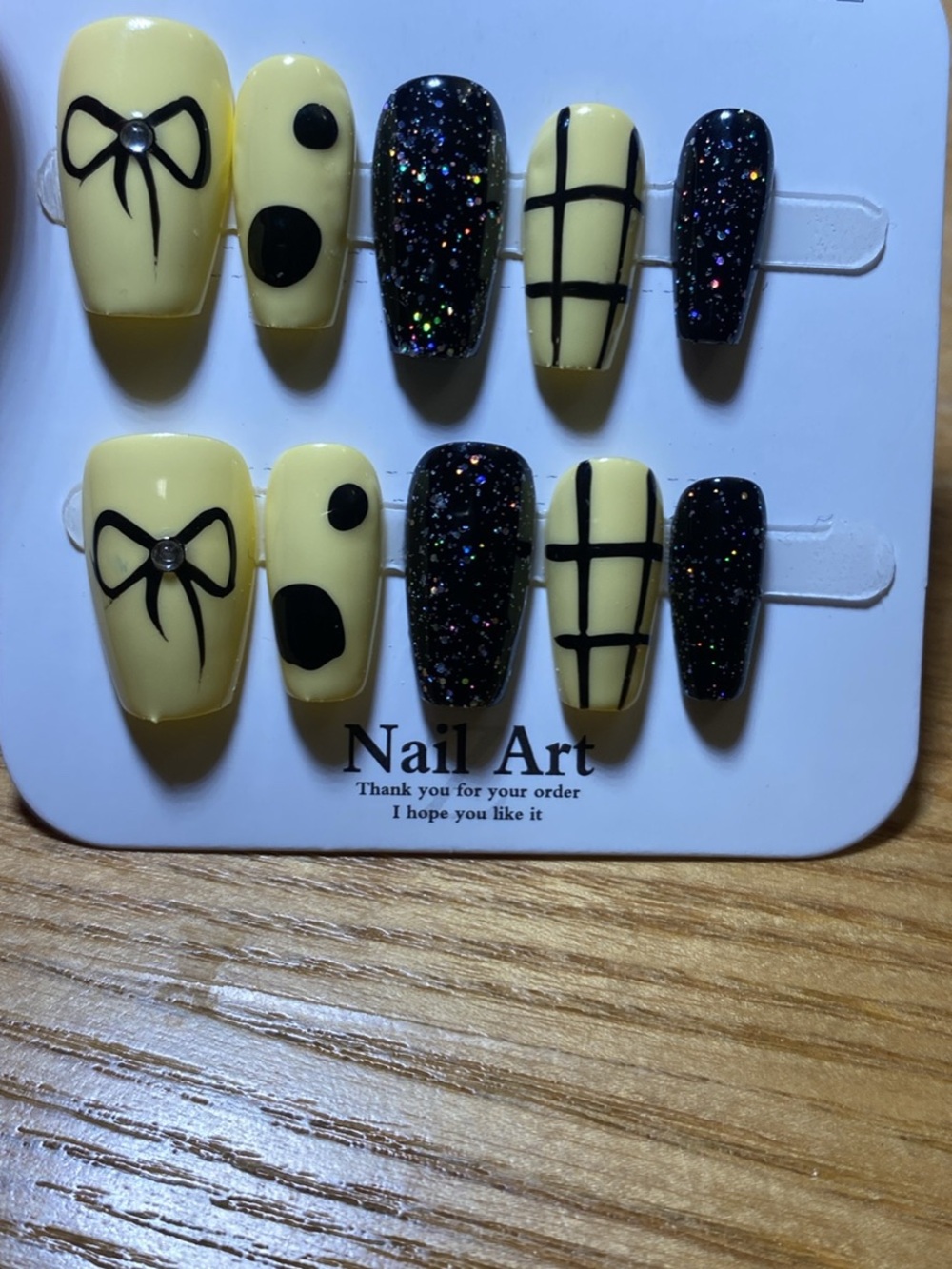 Yellow and Black Glitter Press-On Nail Set